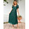 imageSimplee Womens Velvet Wrap Dress Short Sleeve High Split Fall Wedding Guest Dresses Long Formal Cocktail Party DressesGreen Floral