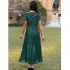 imageSimplee Womens Velvet Wrap Dress Short Sleeve High Split Fall Wedding Guest Dresses Long Formal Cocktail Party DressesGreen Floral