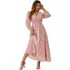 imageSimplee Womens Boho Floral Maxi Dress Flowy Casual V Neck Short Sleeve Wedding Guest Holiday Beach Long DressPink