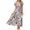 imageSimplee Womens Floral Maxi Dress Short Sleeve Summer Boho Wedding Guest Dress Empire Waist Chiffon Modest Midi DressesGreen Floral