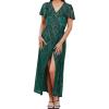 imageSimplee Womens Velvet Wrap Dress Short Sleeve High Split Fall Wedding Guest Dresses Long Formal Cocktail Party DressesGreen Floral