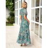 imageSimplee Womens Summer Floral Casual Maxi Dresses Flutter Short Sleeve Crew Neck Smocked Chiffon Boho Flowy DressLake Blue