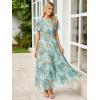 imageSimplee Womens Summer Floral Casual Maxi Dresses Flutter Short Sleeve Crew Neck Smocked Chiffon Boho Flowy Dress1 Floral Light Green