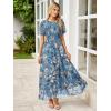 imageSimplee Womens Summer Floral Casual Maxi Dresses Flutter Short Sleeve Crew Neck Smocked Chiffon Boho Flowy Dress2 Dusty Blue