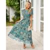 imageSimplee Womens Summer Floral Casual Maxi Dresses Flutter Short Sleeve Crew Neck Smocked Chiffon Boho Flowy Dress2 Lake Blue