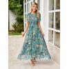imageSimplee Womens Summer Floral Casual Maxi Dresses Flutter Short Sleeve Crew Neck Smocked Chiffon Boho Flowy Dress2 Lake Blue