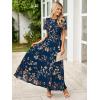 imageSimplee Womens Summer Floral Casual Maxi Dresses Flutter Short Sleeve Crew Neck Smocked Chiffon Boho Flowy Dress2 Navy Blue