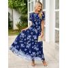 imageSimplee Womens Summer Floral Casual Maxi Dresses Flutter Short Sleeve Crew Neck Smocked Chiffon Boho Flowy DressFloral Blue 2