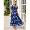 imageSimplee Womens Summer Floral Casual Maxi Dresses Flutter Short Sleeve Crew Neck Smocked Chiffon Boho Flowy DressFloral Blue 2