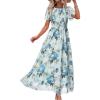 imageSimplee Womens Summer Floral Casual Maxi Dresses Flutter Short Sleeve Crew Neck Smocked Chiffon Boho Flowy DressFloral Blue 3