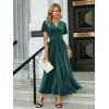 imageSimplee Womens V Neck Velvet Maxi Dress Short Sleeve Empire Waist Long Formal Dress for Wedding Guest4blue Green