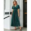 imageSimplee Womens V Neck Velvet Maxi Dress Short Sleeve Empire Waist Long Formal Dress for Wedding Guest4blue Green