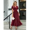 imageSimplee Womens V Neck Velvet Maxi Dress Short Sleeve Empire Waist Long Formal Dress for Wedding Guest4dark Pink