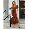 imageSimplee Womens V Neck Velvet Maxi Dress Short Sleeve Empire Waist Long Formal Dress for Wedding Guest4earthy Orange