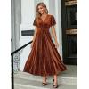 imageSimplee Womens V Neck Velvet Maxi Dress Short Sleeve Empire Waist Long Formal Dress for Wedding Guest4earthy Orange