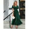 imageSimplee Womens V Neck Velvet Maxi Dress Short Sleeve Empire Waist Long Formal Dress for Wedding Guest4emerald Green