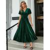 imageSimplee Womens V Neck Velvet Maxi Dress Short Sleeve Empire Waist Long Formal Dress for Wedding Guest4emerald Green