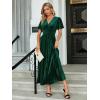 imageSimplee Womens V Neck Velvet Maxi Dress Short Sleeve Empire Waist Long Formal Dress for Wedding Guest4emerald Green