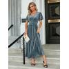 imageSimplee Womens V Neck Velvet Maxi Dress Short Sleeve Empire Waist Long Formal Dress for Wedding Guest4grey Blue