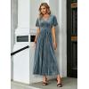 imageSimplee Womens V Neck Velvet Maxi Dress Short Sleeve Empire Waist Long Formal Dress for Wedding Guest4grey Blue
