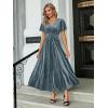 imageSimplee Womens V Neck Velvet Maxi Dress Short Sleeve Empire Waist Long Formal Dress for Wedding Guest4grey Blue