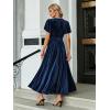 imageSimplee Womens V Neck Velvet Maxi Dress Short Sleeve Empire Waist Long Formal Dress for Wedding Guest4navy Blue