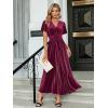 imageSimplee Womens V Neck Velvet Maxi Dress Short Sleeve Empire Waist Long Formal Dress for Wedding Guest4pinkish Purple