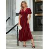 imageSimplee Womens V Neck Velvet Maxi Dress Short Sleeve Empire Waist Long Formal Dress for Wedding Guest4wine Red
