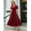 imageSimplee Womens V Neck Velvet Maxi Dress Short Sleeve Empire Waist Long Formal Dress for Wedding Guest4wine Red