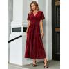 imageSimplee Womens V Neck Velvet Maxi Dress Short Sleeve Empire Waist Long Formal Dress for Wedding Guest4wine Red