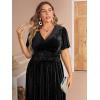 imageSimplee Womens V Neck Velvet Maxi Dress Short Sleeve Empire Waist Long Formal Dress for Wedding GuestPblack