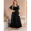 imageSimplee Womens V Neck Velvet Maxi Dress Short Sleeve Empire Waist Long Formal Dress for Wedding GuestPblack