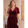 imageSimplee Womens V Neck Velvet Maxi Dress Short Sleeve Empire Waist Long Formal Dress for Wedding GuestPburgundy