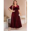 imageSimplee Womens V Neck Velvet Maxi Dress Short Sleeve Empire Waist Long Formal Dress for Wedding GuestPburgundy