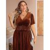 imageSimplee Womens V Neck Velvet Maxi Dress Short Sleeve Empire Waist Long Formal Dress for Wedding GuestPburnt Orange