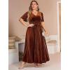 imageSimplee Womens V Neck Velvet Maxi Dress Short Sleeve Empire Waist Long Formal Dress for Wedding GuestPburnt Orange