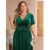 imageSimplee Womens V Neck Velvet Maxi Dress Short Sleeve Empire Waist Long Formal Dress for Wedding GuestPemerald Green