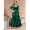 imageSimplee Womens V Neck Velvet Maxi Dress Short Sleeve Empire Waist Long Formal Dress for Wedding GuestPemerald Green