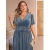 imageSimplee Womens V Neck Velvet Maxi Dress Short Sleeve Empire Waist Long Formal Dress for Wedding GuestPgrey Blue