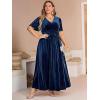 imageSimplee Womens V Neck Velvet Maxi Dress Short Sleeve Empire Waist Long Formal Dress for Wedding GuestPnavy Blue