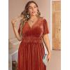 imageSimplee Womens V Neck Velvet Maxi Dress Short Sleeve Empire Waist Long Formal Dress for Wedding GuestPpumpkin Orange
