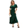 imageSimplee Womens V Neck Velvet Maxi Dress Short Sleeve Empire Waist Long Formal Dress for Wedding Guest4emerald Green