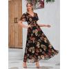 imageSimplee Womens Boho Floral Maxi Dress Flowy Casual V Neck Short Sleeve Wedding Guest Holiday Beach Long Dress1black Rose