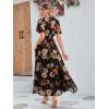 imageSimplee Womens Boho Floral Maxi Dress Flowy Casual V Neck Short Sleeve Wedding Guest Holiday Beach Long Dress1black Rose