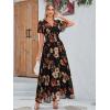 imageSimplee Womens Boho Floral Maxi Dress Flowy Casual V Neck Short Sleeve Wedding Guest Holiday Beach Long Dress1black Rose