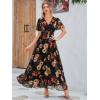 imageSimplee Womens Boho Floral Maxi Dress Flowy Casual V Neck Short Sleeve Wedding Guest Holiday Beach Long Dress1black Rose