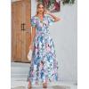 imageSimplee Womens Boho Floral Maxi Dress Flowy Casual V Neck Short Sleeve Wedding Guest Holiday Beach Long Dress1blue Green Floral