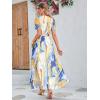 imageSimplee Womens Boho Floral Maxi Dress Flowy Casual V Neck Short Sleeve Wedding Guest Holiday Beach Long Dress1blue Orange Blend