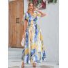 imageSimplee Womens Boho Floral Maxi Dress Flowy Casual V Neck Short Sleeve Wedding Guest Holiday Beach Long Dress1blue Orange Blend