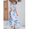 imageSimplee Womens Boho Floral Maxi Dress Flowy Casual V Neck Short Sleeve Wedding Guest Holiday Beach Long Dress1blue Pink Hydrangea